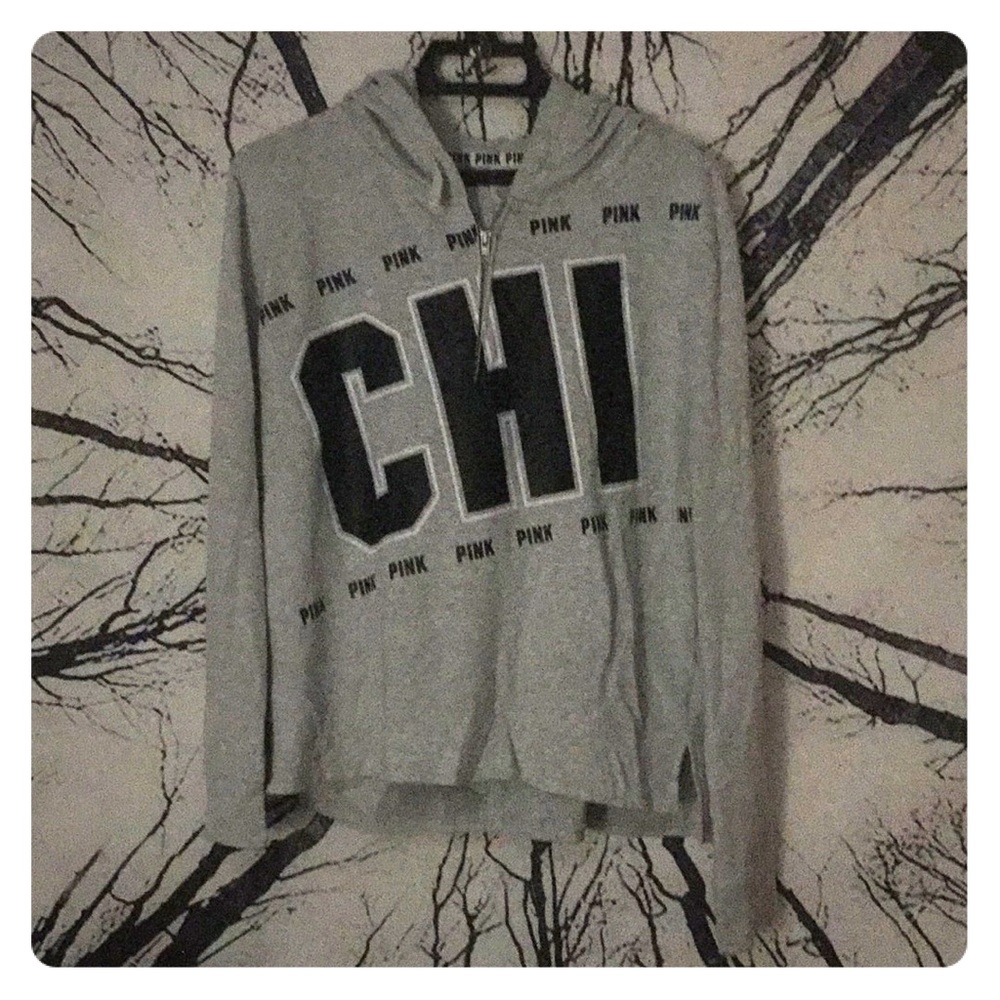 Light Gray Chicago Pink Hooded Longsleeve